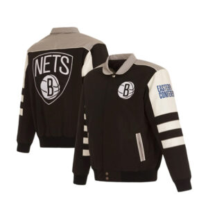 Brooklyn Nets NBA Team Stripe Colorblock Black varsity Jacket