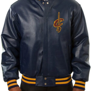 Cleveland Cavaliers NBA Team Navy Blue Varsity Leather Jacket
