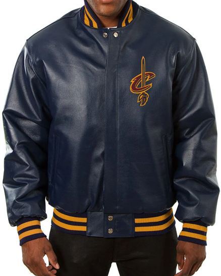 Cleveland Cavaliers NBA Team Navy Blue Varsity Leather Jacket