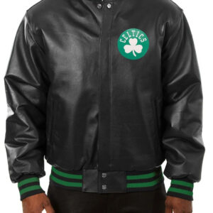 NBA Team Boston Celtics Leather Black Varsity Letterman Jacket