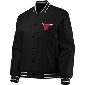 NBA Team Chicago Bulls JH Design Full-Snap Poly Twill Black Jacket