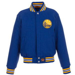 NBA Golden State Warriors Team JH Design Royal Embroidered Logo Varsity Jacket