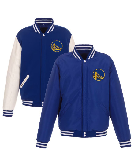 Golden State Warriors NBA Team JH Design Royal_White Reversible Varsity Jacket