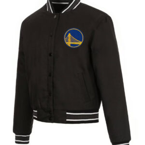 NBA Golden State Warriors Team JH Design Black Poly Varsity Jacket