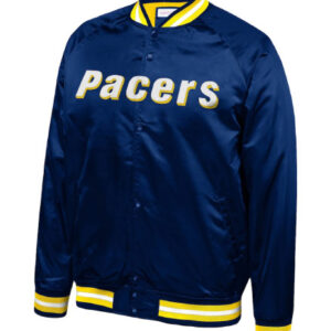 NBA Indiana Pacers Team Navy Throwback Wordmark Raglan Varsity Jacket