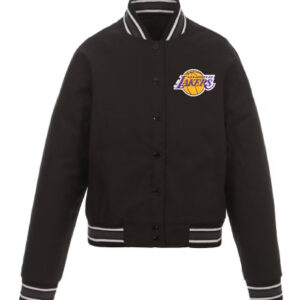 NBA JH Design Black Los Angeles Lakers Team Poly-Twill Varsity Jacket