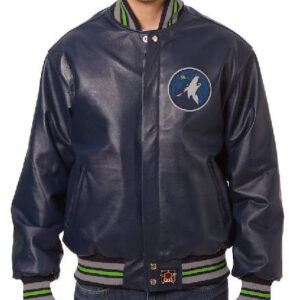 NBA Minnesota Timberwolves Team JH Design Navy Leather Jacket