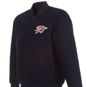 NBA Oklahoma City Thunder Jh Design Navy Reversible Embroidered Letterman Jacket