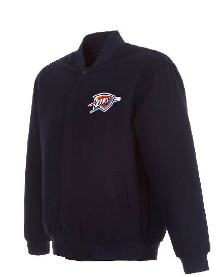 NBA Oklahoma City Thunder Jh Design Navy Reversible Embroidered Letterman Jacket