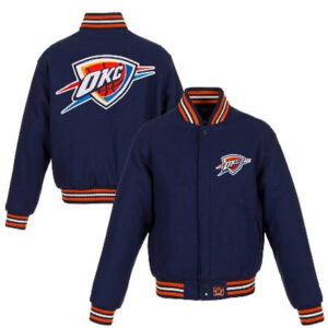 NBA Oklahoma City Thunder Team Jh Design Navy Embroidered Logo Wool Varsity Jacket