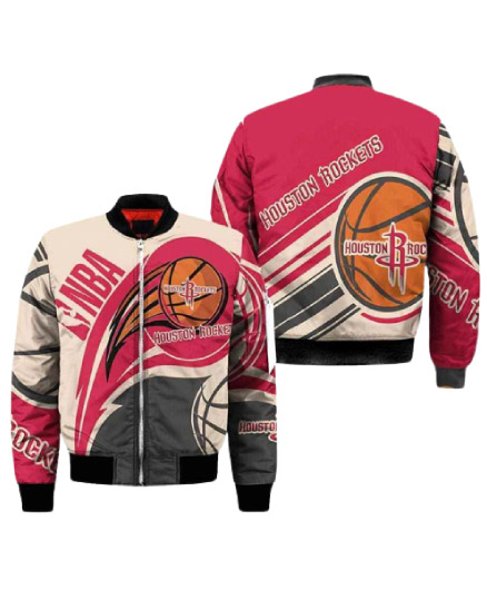 NBA Team Houston Rockets Balls Apparel Printed Bomber Jacket