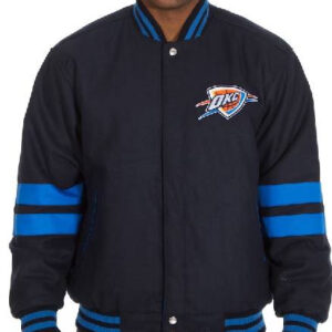 NBA Team Oklahoma City Thunder Jh Design Navy Reversible Varsity Jacket