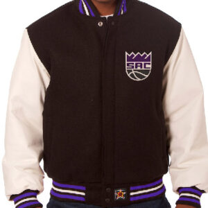 NBA Team Sacramento Kings JH Design Black & White Big And Tall Wool Varsity Jacket