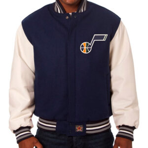 NBA Team Utah Jazz JH Design Navy_White Big & Tall Wool & Leather Varsity Jackets