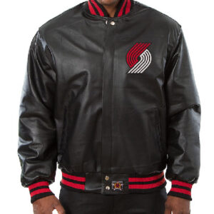 Portland Trail Blazers NBA Team Jh Design Black Domestic Team Color Leather Varsity Jacket