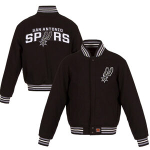 San Antonio Spurs NBA Team Jh Design Black Embroidered Logo Varsity Jacket