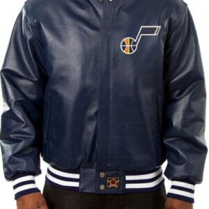 Utah Jazz NBA Team JH Design Navy Big & Tall All-Leather Logo Jacket