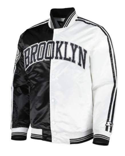 Brooklyn Nets Fast Break Black and White Satin Jacket