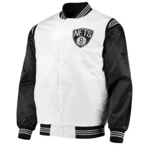 Brooklyn Nets White and Black Varsity Jacket
